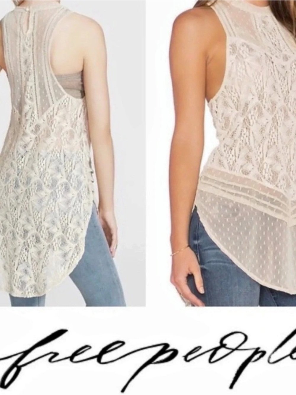 Free People Maisie Tunic Lace Tank Beige Medium size Xs